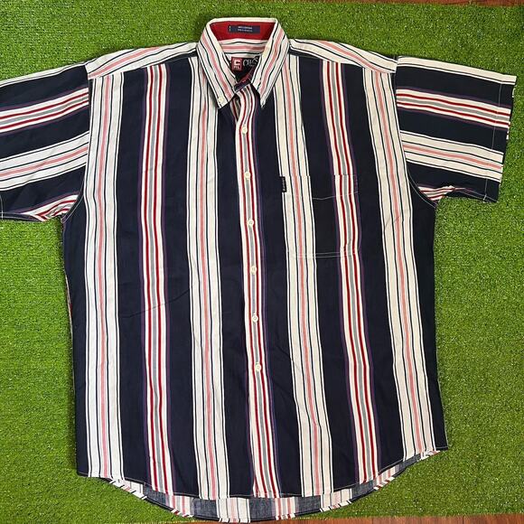 Vintages Chaps Ralph Lauren Button Down LG 90s Shirt Red Blue Striped Western - Picture 1 of 6